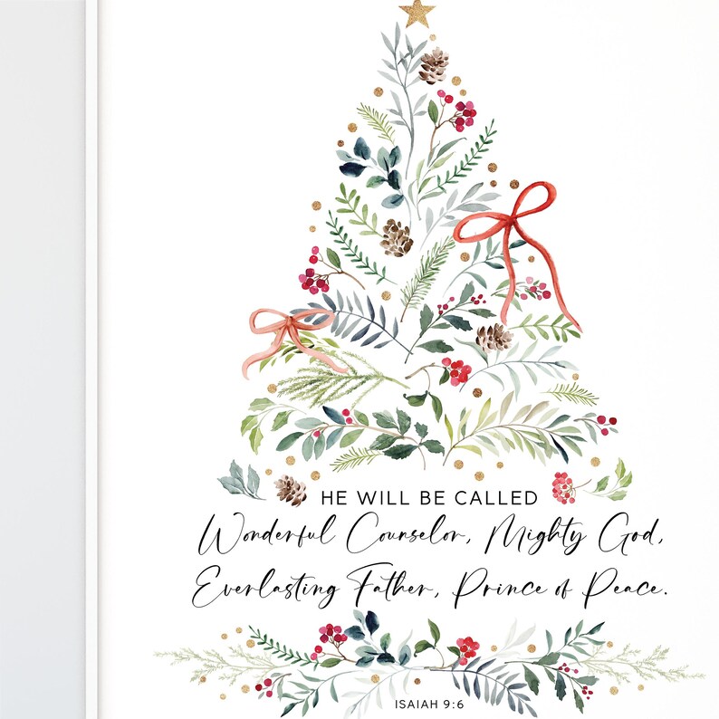 Isaiah 9:6 Christmas Christian Wall Art Printable Watercolor Trees ...