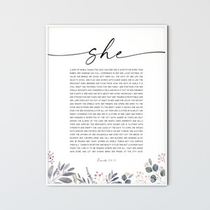 Proverbs 31:10-31 Bible Verse Wall Art, Scripture Wall Art, Christian Home Decor Poster, Mother&#39;s Day Gift Print, A Wife Of Noble Character