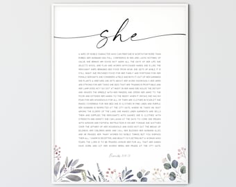 Proverbs 31:10-31 Bible Verse Wall Art, Scripture Wall Art, Christian Home Decor Poster, Mother's Day Gift Print, A Wife Of Noble Character