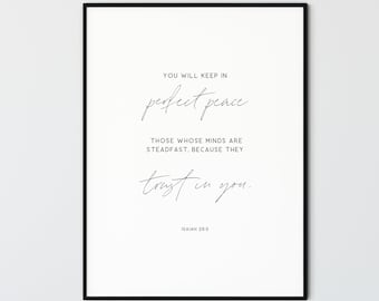 Isaiah 26:3 Bible Verse Wall Art, Printable Scripture Prints, Modern Minimalist Christian Wall Art Decor Gift Poster, Perfect peace