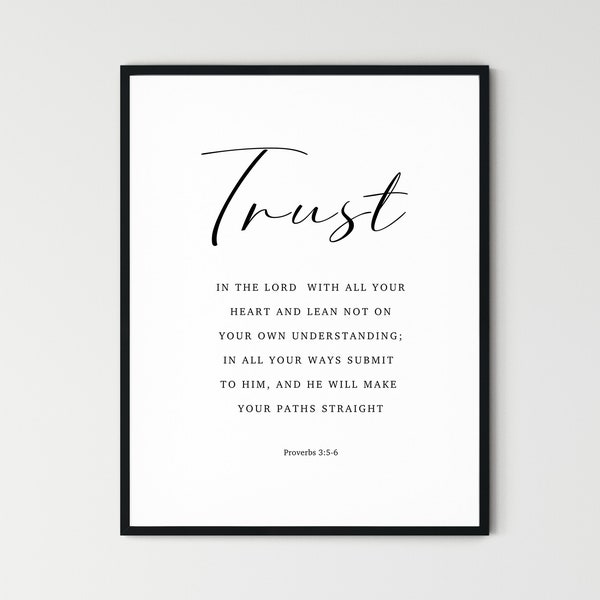 Proverbs 3:5-6 Bible Verse Wall Art Printable Minimal Christian Home Decor Christian Quote Gift Scripture Wall Art Digital Print