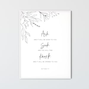 Inspirational Wall Art Scripture Wall Art Matthew 7:7 Bible Verse Wall Art Sign Printable Wall Art Christian Wall Art Quotes Print Gift