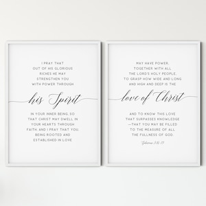 Ephesians 3:16-19 Bible Verse Wall Art Set of 2 Prints, Modern Minimalist Scripture Quote Printable Wall Art, Christian Art Decor Gift