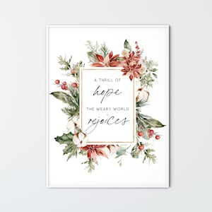 A Thrill of Hope the Weary World Rejoices, Christmas Printable Wall Art Christian Home Decor Christmas Carol Lyric Print Oh Holy Night