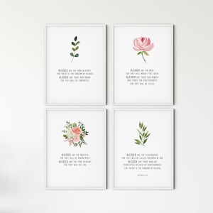 Beatitudes Bundle, Beatitudes Printable Set of 4, Bible Verse Wall Art, Watercolor Scripture Art Prints, Matthew 5:3-10 Christian Gift