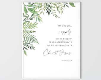 Philippians 4:19 My God Will Supply Scripture Wall Art | Christian Printable Wall Decor Digital Download | Bible Verse Print Wall Art Sizes