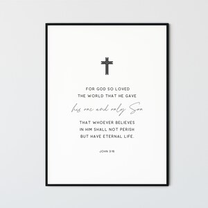 John 3:16 Bible Verse Wall Art Printable Scripture Prints Modern Minimalist Christian Wall Art Decor Gift Poster, For God so loved the world