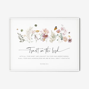 Trust in the Lord Proverbs 3:5-6, Horizontal Bible Verse Wall Art Christian Decor Scripture Print Bible Quote Home Wall Decor Printable Gift