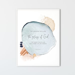 Psalm 19:1, Bible Verse Wall Art Scripture Print Farmhouse Christian Home Decor Baptism Gift Poster, The Heavens Declare The Glory Of God