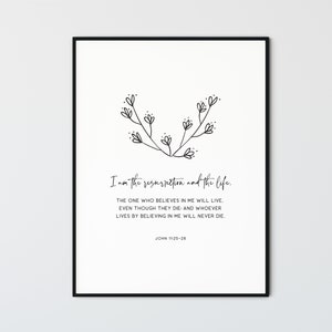 Jean 11:25-26 Easter Bible Verse Wall Art Printable Scripture Wall Art Christian Wall Decor Print Gift, I am the resurrection and the life