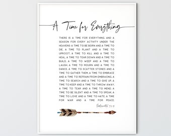 Eclesiastés 3:1-8 Un tiempo para todo, Minimalista Biblia Cristiana Verso Pared Arte Escritura Imprimir Christian Home Decoración Cita Cartel Regalo