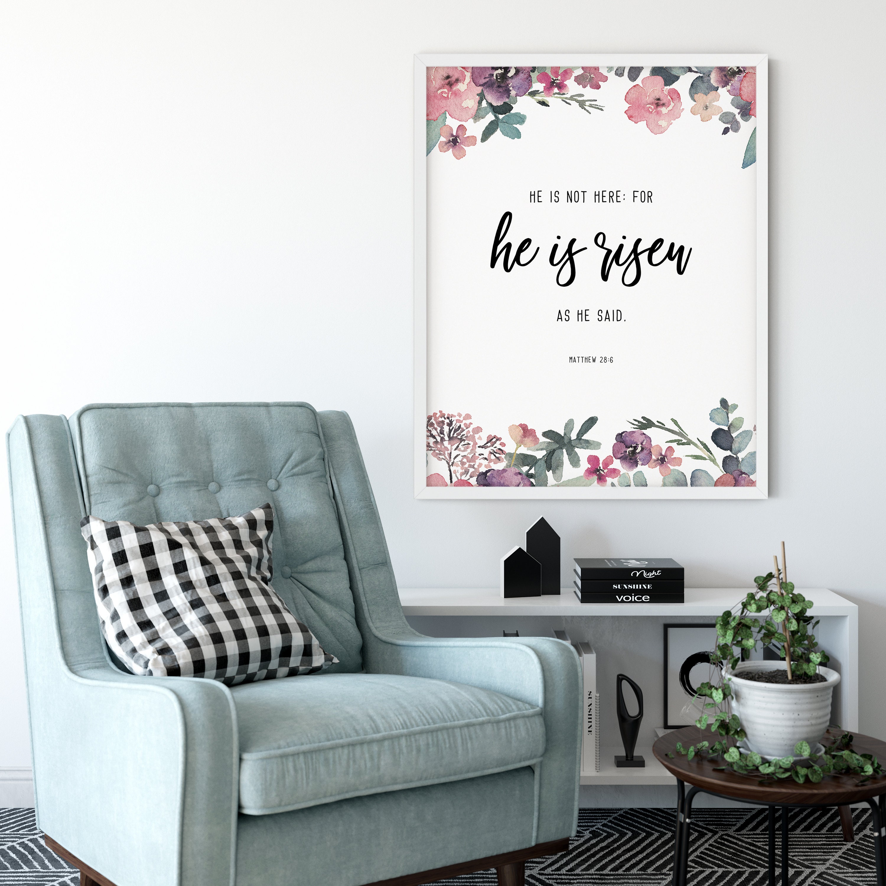 Matthew 28:6 KJV, Easter Bible Verse Wall Art Printable Easter ...