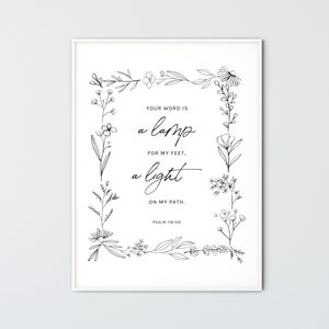 Psalm 119:105 Bible Verse Wall Art Handwritten Bible Verse Wall Art Modern Minimalist Scripture Wall Art Christian Wall Decor Baptism Gift