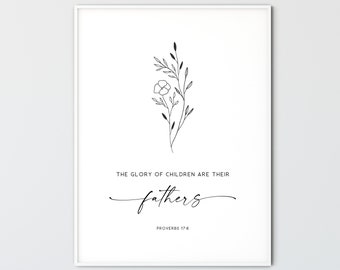 Proverbios 17:6 Biblia versículo arte de la pared, Día del Padre escrituras arte del muro, cartel de decoración del hogar cristiano, regalo religioso, cita de la Biblia para papá
