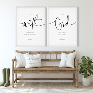 With God Bible Verse Wall Art Set of 2, Modern KJV Scripture Quote ...
