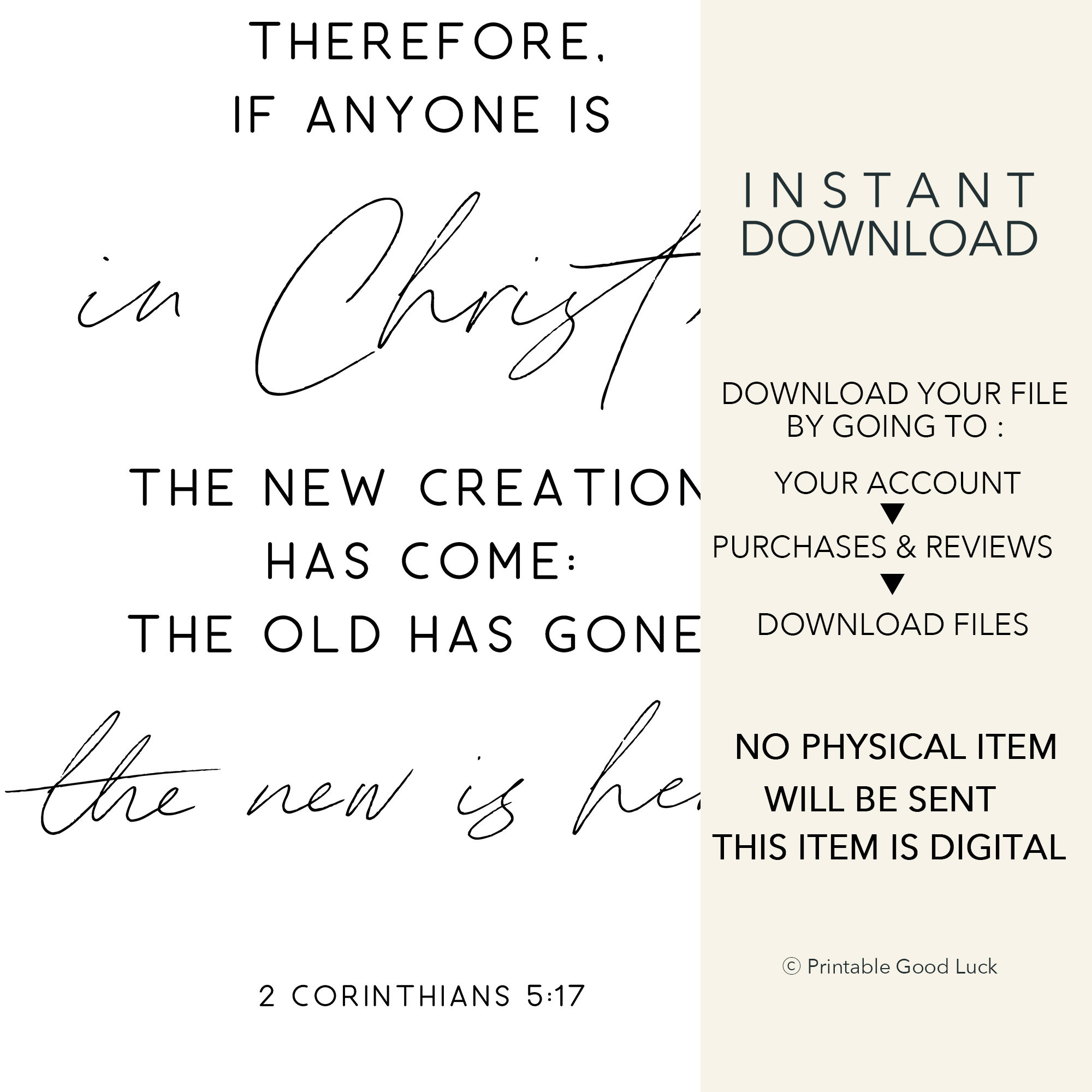 2 Corinthians 5:17 the New Creation Has Come Bible Verse Printable Wall ...