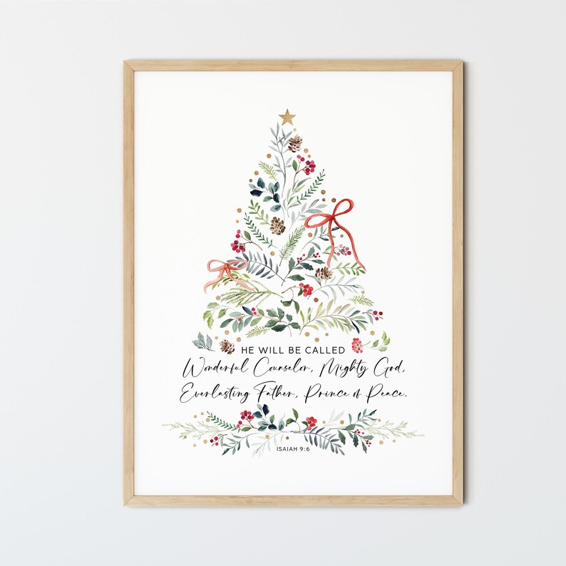 Isaiah 9:6 Christmas Christian Wall Art Printable Watercolor Trees ...