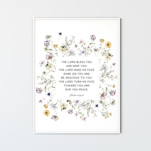Numeri 6:24-26 De Heer zegene u, Christian Wall Art, Botanische Muur Decor, Afdrukbare Schrift Poster, Bijbelvers Print