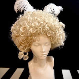 historical wig , 1700 hair georgian style curls light blonde costume theatre wig Marie Antoinette baroque Roccoco sexy  feathers Victorian