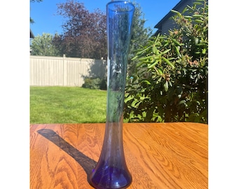 Vintage Tall Cobalt Blue Turmalin Style Vase Mid Century Glass Art Vase 11 5/8" Tall