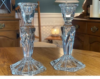 Vintage Calliope Genuine Lead Crystal Cristal D'Arques-Durand Classic Elegant 8" Candlestick Holders Set of 2 Made in France