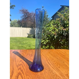 Vintage Cobalt Blue Turmalin Style Glass Vase – Mid Century Tall Art Glass Vase – 11 5/8” MCM Decor