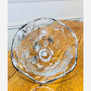 Vintage Silver City Sterling Silver Overlay Flanders Poppy Glass Three Footed Dish Flared Glass Candy Dish With Silver Trim