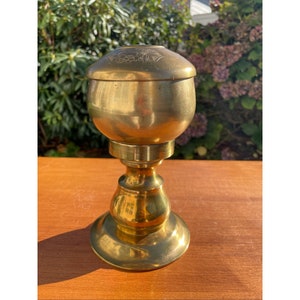 Vintage 19th Century Indo-Persian Etched Brass Spittoon On Pedestal with Lid/Vintage Three Piece Tobacco Spittoon On Stand
