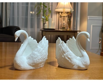 Vintage PartyLite White Ceramic Swan Birds Tea Lite Holders (Set of 2) PartyLite Candle Holders