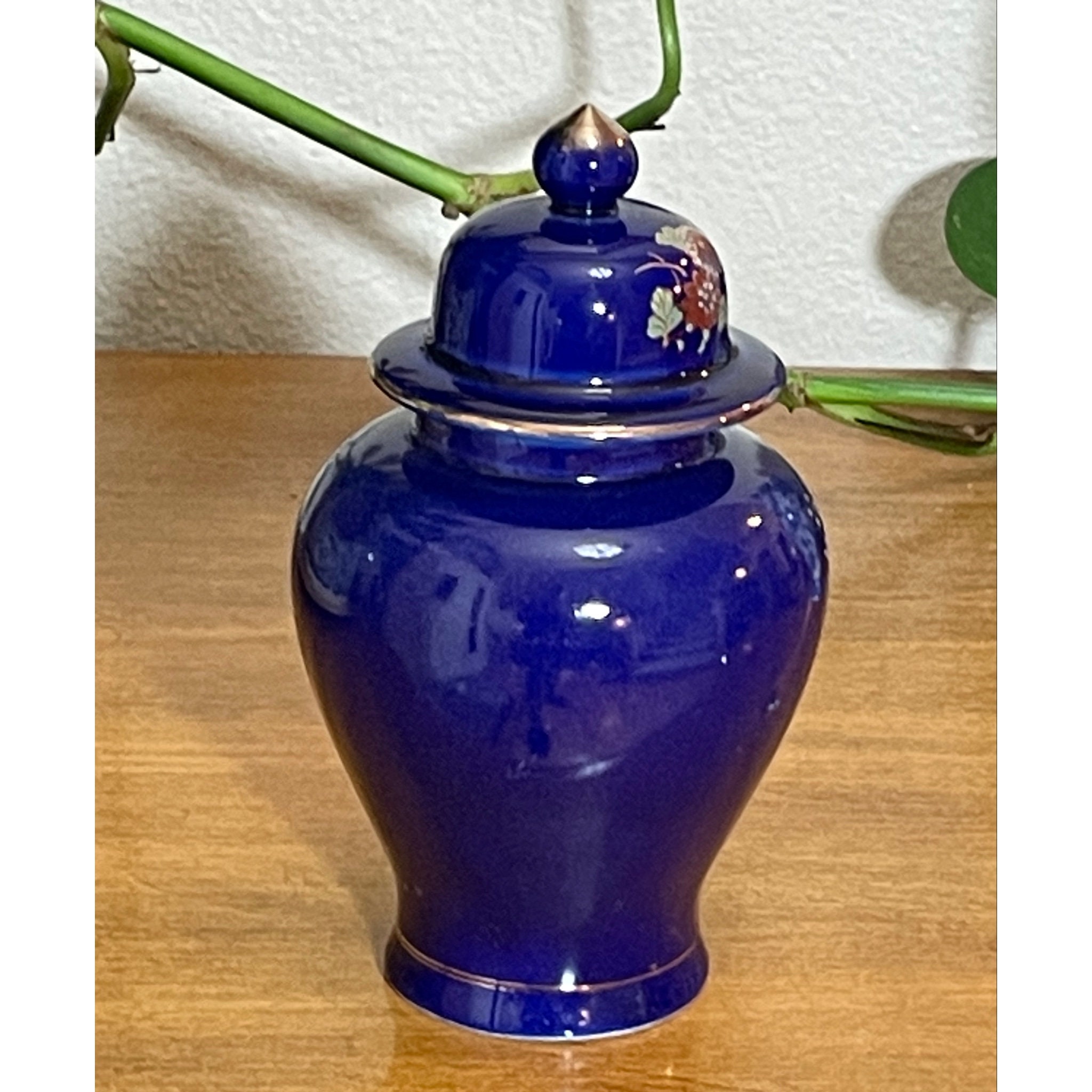【リコ】無想庵 柴田如阿弥 花瓶 骨董 美品 桐箱 Vintage Japanese Art Urn Vase With Lid Cobalt Blue Gold Hand