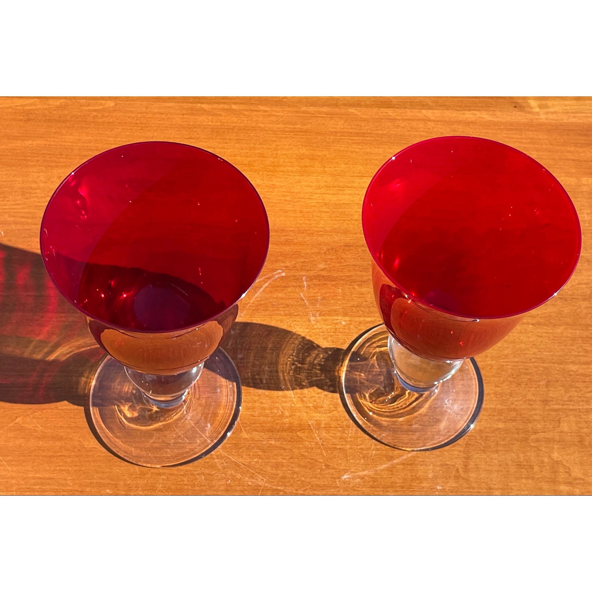Colored Wine Goblets Glasses Round Bowl Long Thin Clear Stem Fine Stemware  Mint