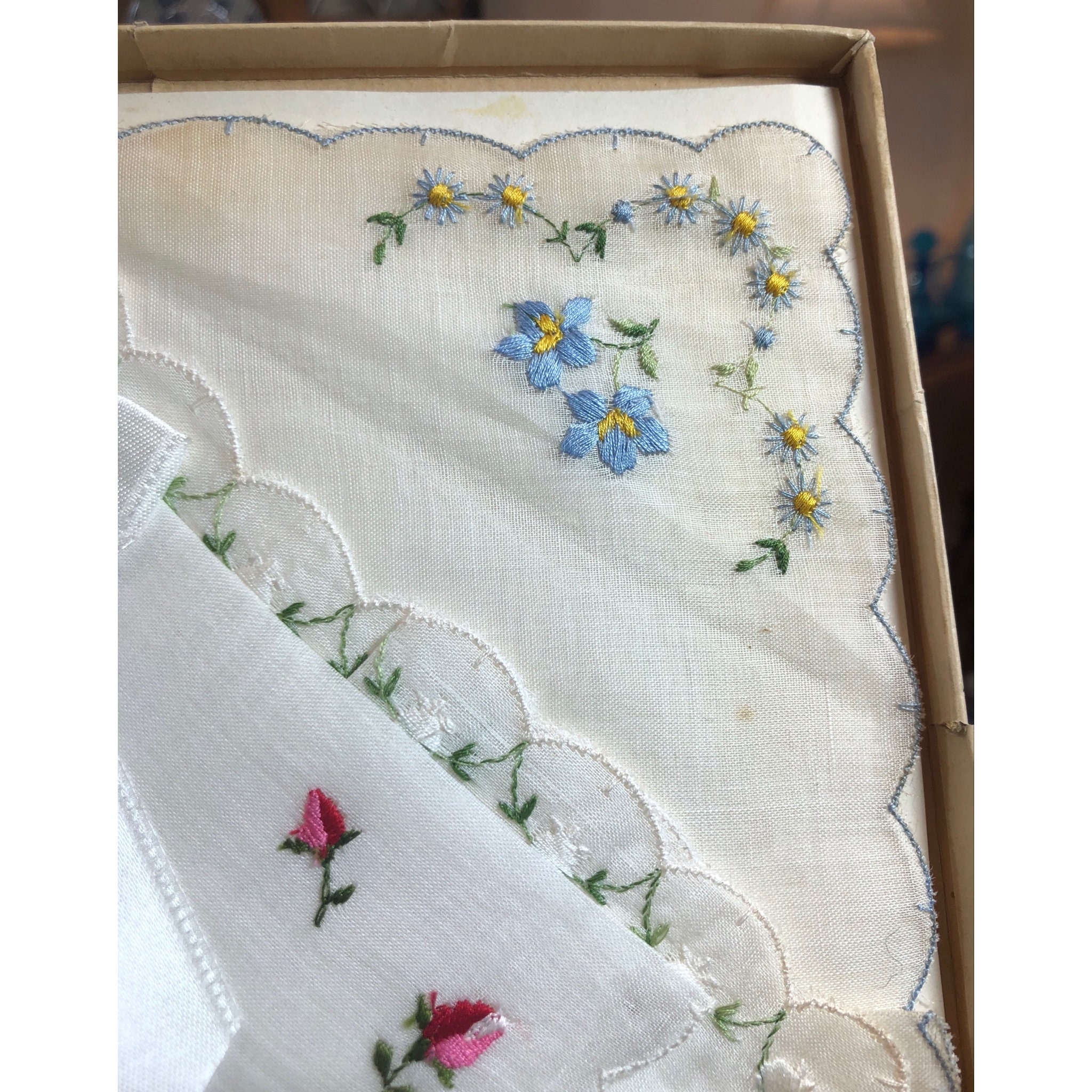 Vintage Old Swiss 100% Cotton Embroidered Handkerchiefs Hand