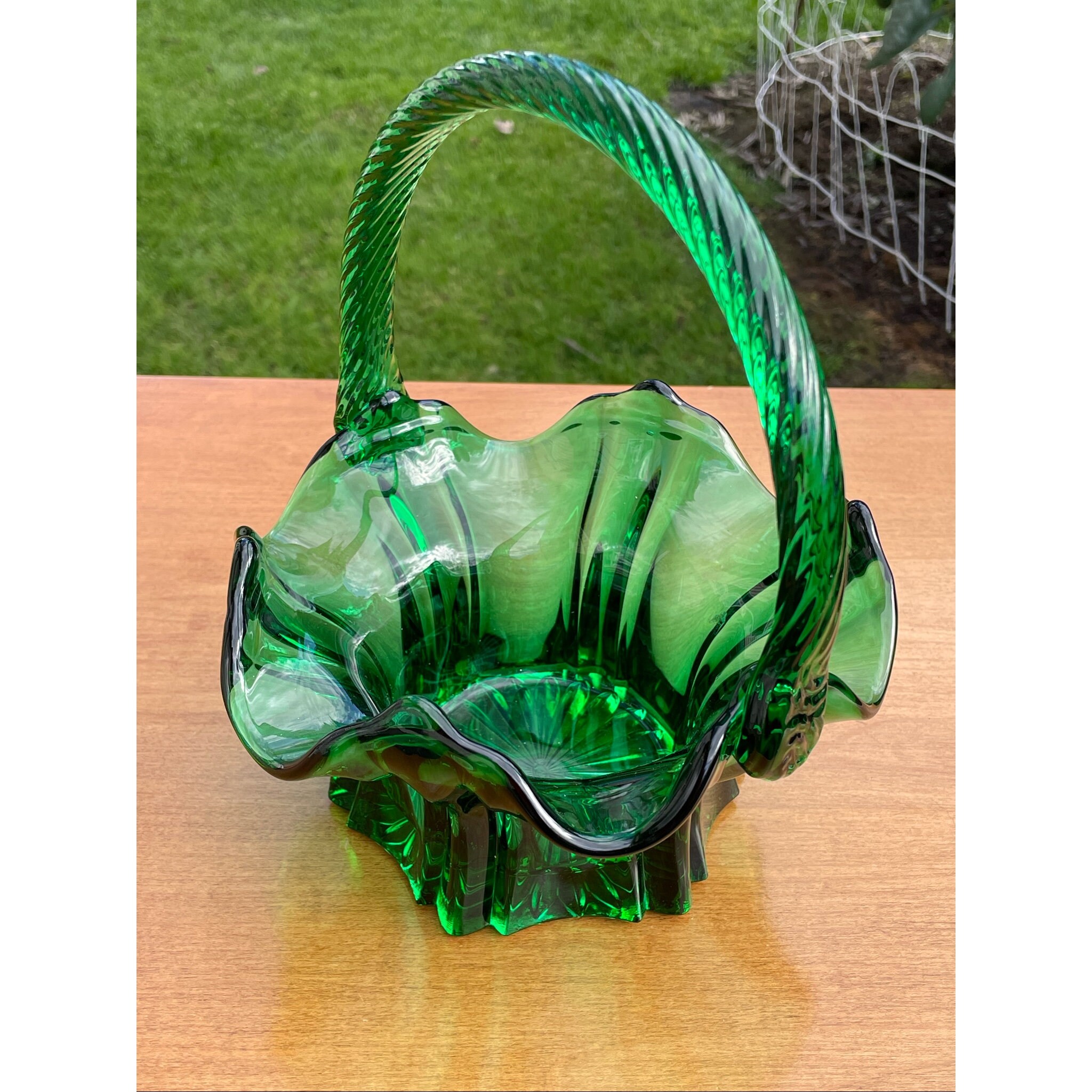 フェントン アンティークantique エメラルドグリーンバスケット アメリカ フェントン アンティークantique エメラルドグリーンバスケット