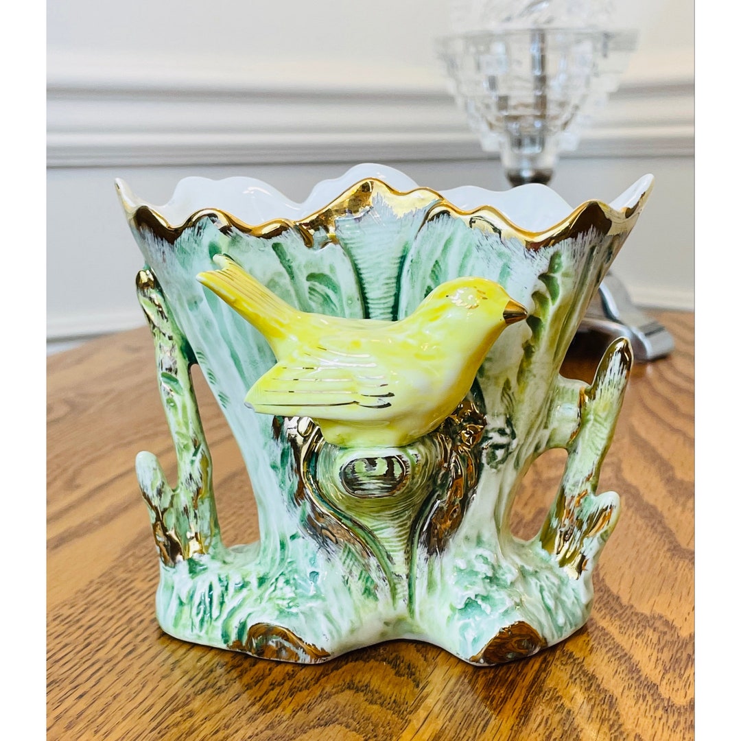 Vintage Ucagco Glazed Ceramic Figurine Vase/planter Yellow Bird With