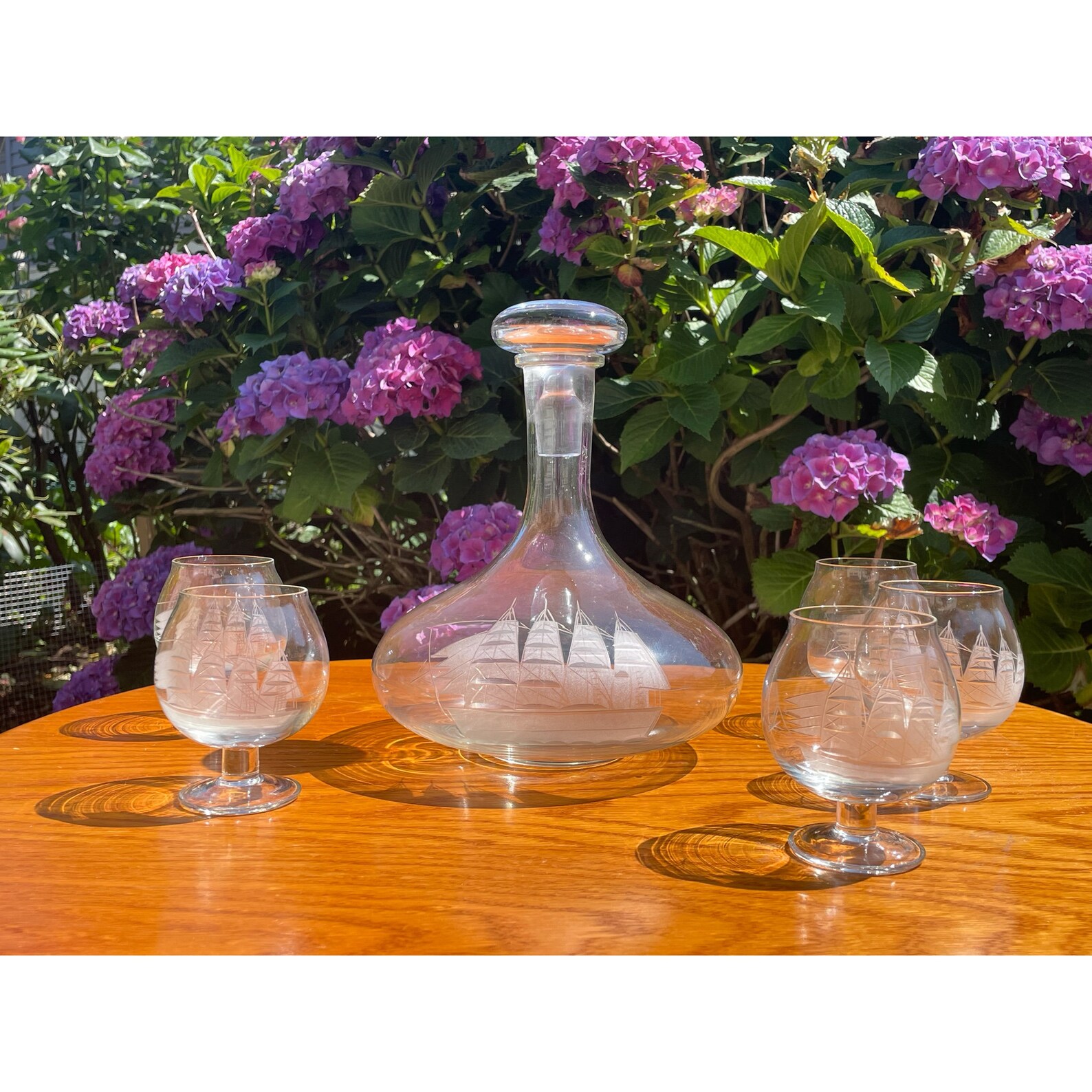 Vintage Port Wine Decanter w/Five 8 oz. Wine Glasses/Frosted Etsy