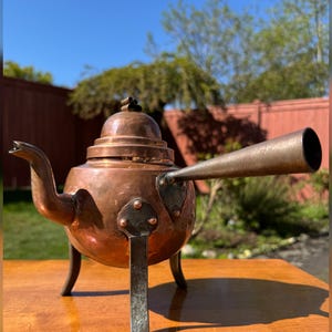 Antique Bo-Svensk Swedish Copper & Metal Teapot – 3-Legged Design, Hammered Copper, Made in Sweden Unsigned