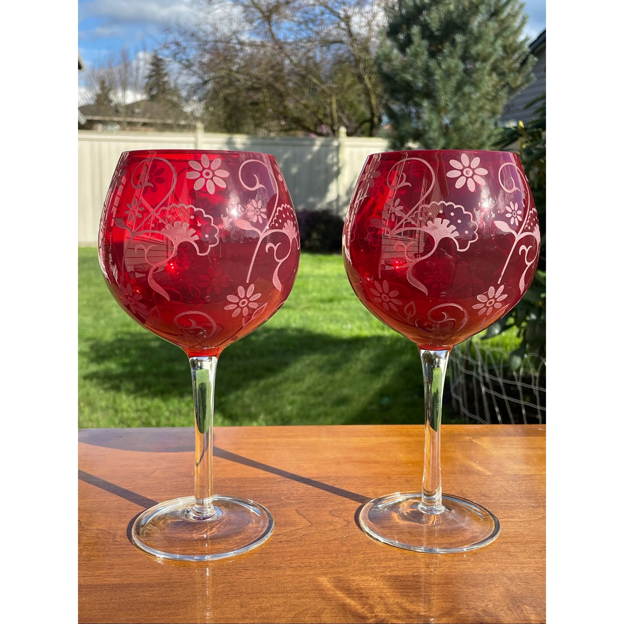 Etched Wine Glass Set and Red Wine