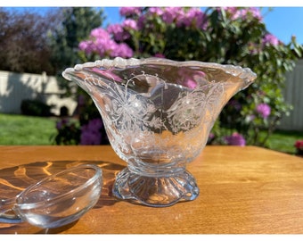 Rare Vintage Heisey Etched Orchid Pattern Oval 8” Two Section