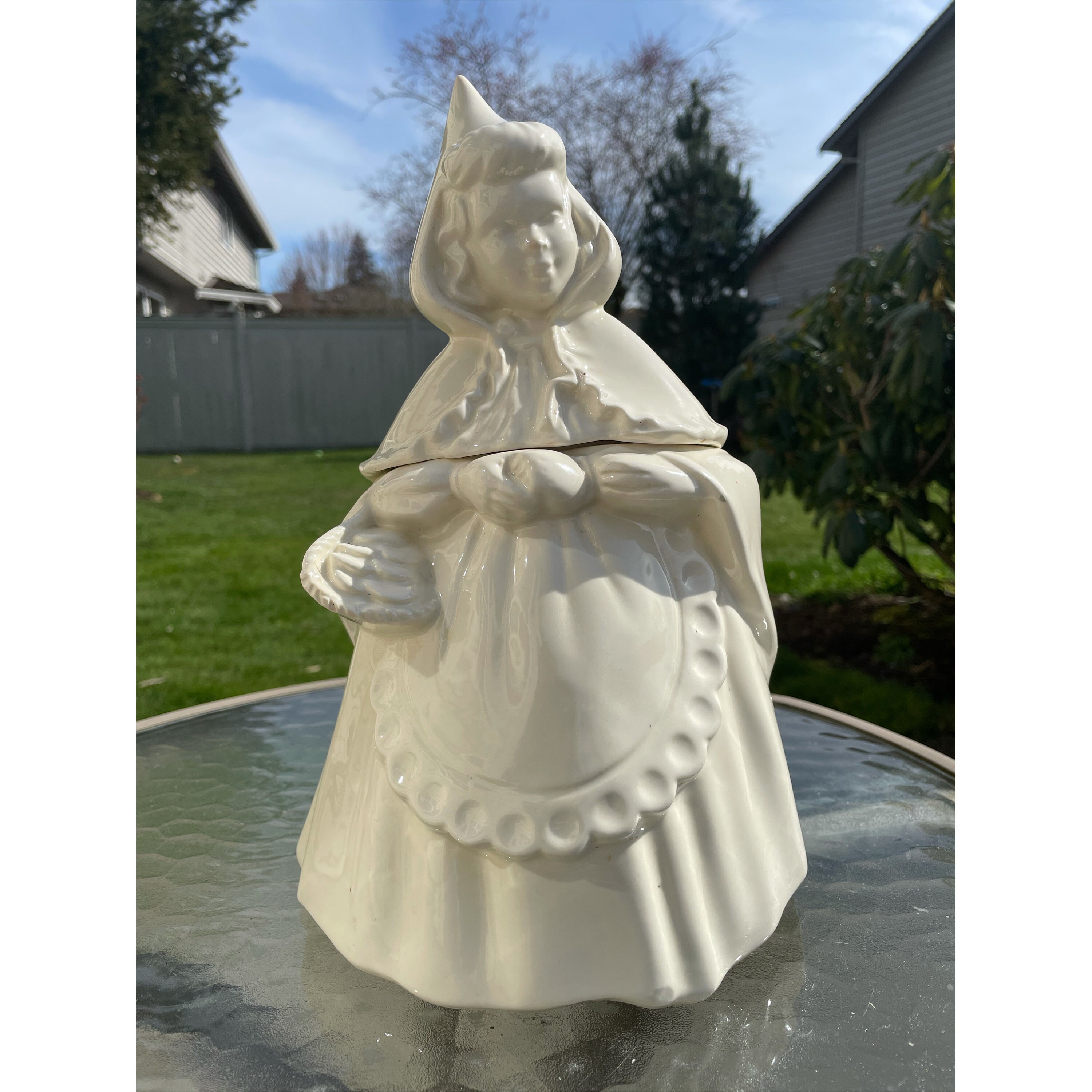 RARE 1960s Vintage White Little Red Riding Hood Lidded Cookie Jar/Kitchen Storage Container/Collectable Jar/Collectors Cookie Jar