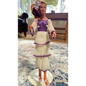 Vintage 1978 Fashion Trend Magazine Darci Cover Girl Doll Dressed w/Tan Purple Glitter Tiered Dress G.M.F.G.I. Kenner Made In Hong Kong