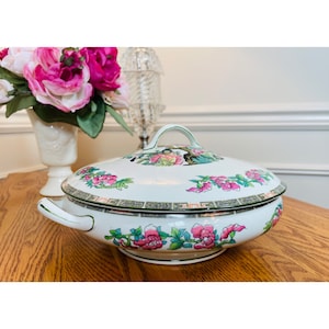 Vintage John Maddock & Sons Royal Vitreous Indian Tree Pattern Lidded Pasta Bowl – Made in England
