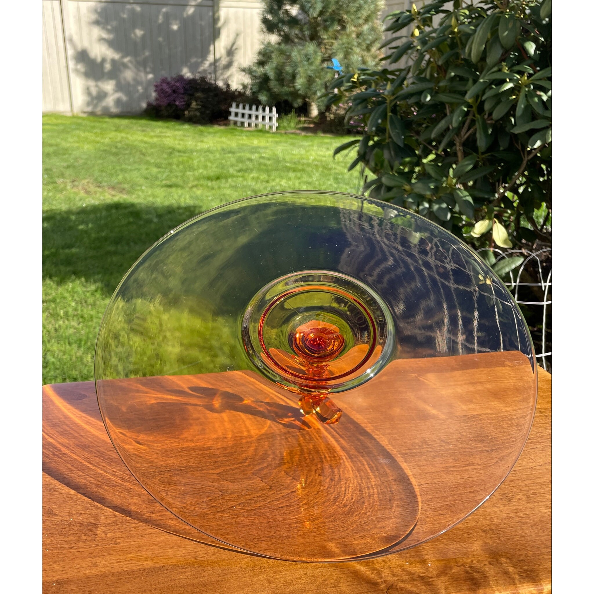 Vintage Amber Glass Serving Tray With Fleurdelis Center Etsy