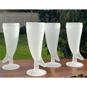 Vintage Tiara Exclusive Frosted Glass Pilsner Steins, Cornucopia Viking Horn MCM BarwareIndiana Glass (Set of 4)
