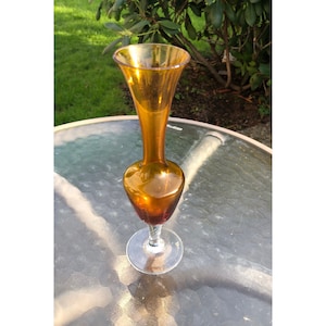 Mid Century 1960s Single Bud Amber Clear Glass Vase 8&quot; Tall