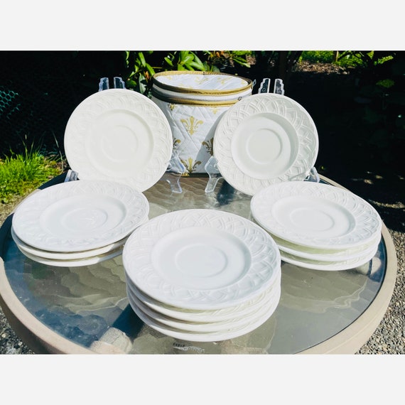 Vintage Ceramica Quadrifoglio Italy Desert White Ironstone Weave