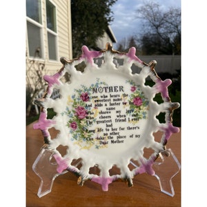 Vintage MOTHER Decorative Hand Painted Wall Plate with Gold Trim Made In Korea