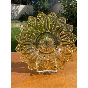 Vintage Elegant Style Amber Golden Glo Glass Raised Luncheon Serving Plate With Star Flower Pattern by Federal Glass USA