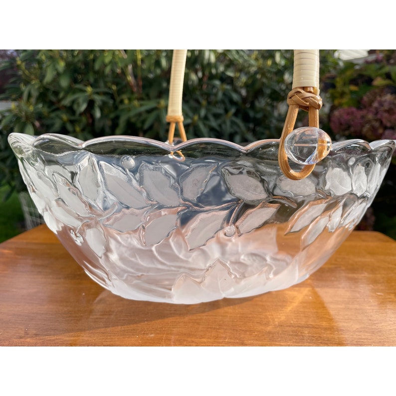 Vintage Glass Fruit Basket Bowl With Wicker Handle & Embossed Etsy