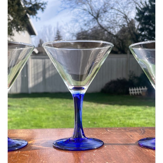 2) LUMINARC SMALL MARTINI GLASSES w/COBALT BLUE STEM