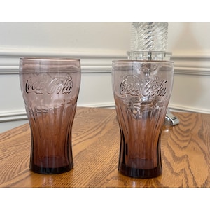 Vintage Set of 2  Libbey Purple Coca Cola Glass Collectable Coca Cola Drinking Glass